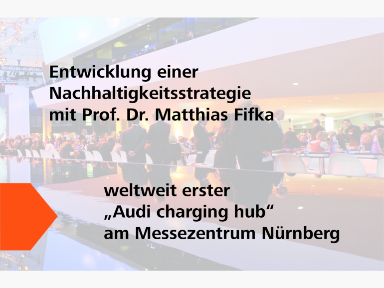 2021: Entwicklung einer Nachhaltigkeitsstrategie mit Prof. Dr. Matthias Fifka und weltweit erster "Audi charging hub" am Messezentrum Nürnberg